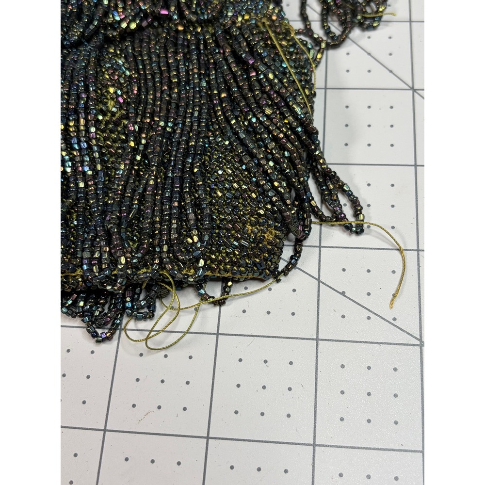Antique 1920s Iridescent Beaded Fringe Purse Flapper Art Deco Wristlet Seed Bead - Picture 3 of 6